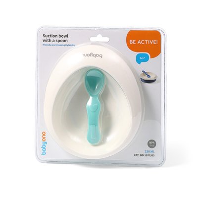 BABYONO Schüssel mit Saugnapf und Löffel blau 230 ml 6m+