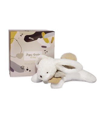Doudou Conjunto de presente - Coelho de pelúcia com pompom bege 25 cm