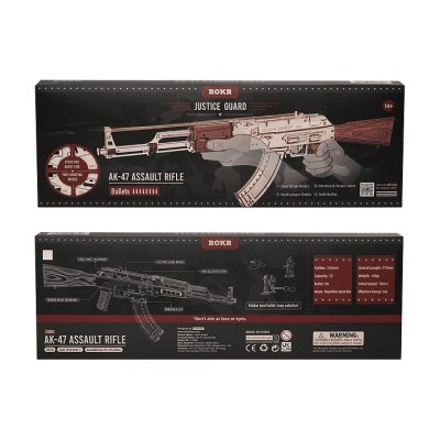 RoboTime Drewniane mechaniczne puzzle 3D Karabin szturmowy AK-47