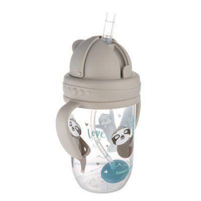 CANPOL BABIES Kubek niekapiący ze słomką i ciężarkiem Zwierzęta egzotyczne 270 ml szary, 6m+