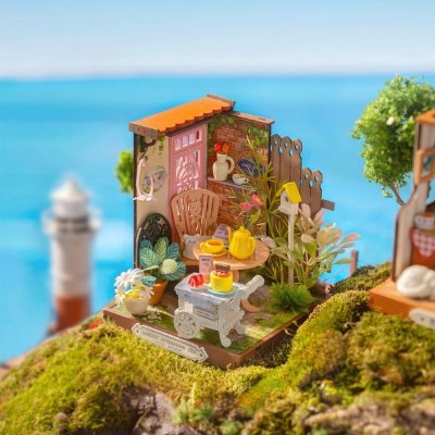 Puzzle 3D en bois RoboTime Miniature de maisonnette Coin salon de thé dans le jardin