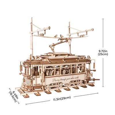 RoboTime Drewniane Mechaniczne Puzzle 3D Tramwaj