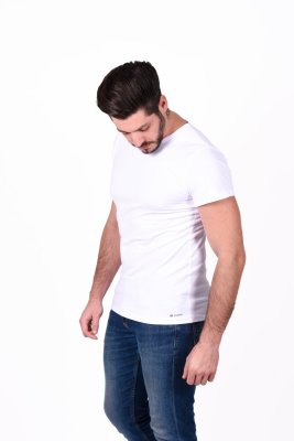 Tricou bărbați KR subțire decolteu U Outlast® - alb