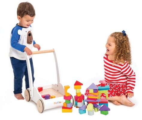 Le Toy Van Petilou Wózek z tęczowymi klockami