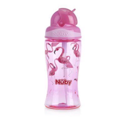 NUBY Non-flowing mug with folding straw 360 ml pink