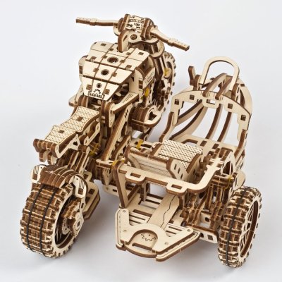 Ugears Puzzle 3D en bois mécanique UGR-10 Moto (scrambler) avec side-car
