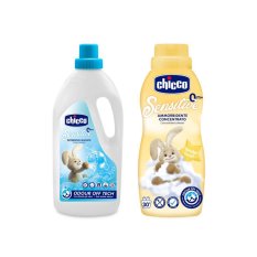 CHICCO Detersivo per bambini Sensitive 1,5 l + Ammorbidente conc. Tocco delicato 750 ml