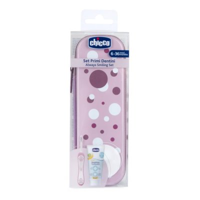 CHICCO Zestaw szczoteczka i pasta do zębów w etui Zawsze uśmiechnięty - liliowy, 6m+
