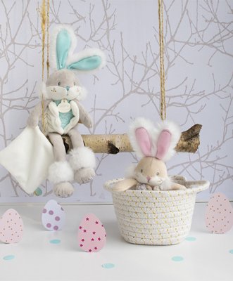 Conjunto de presente Doudou - coelho de pelúcia com manta de 31 cm turquesa