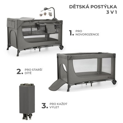 KINDERKRAFT Potovalna posteljica Joy 2 z dodatki Dark grey