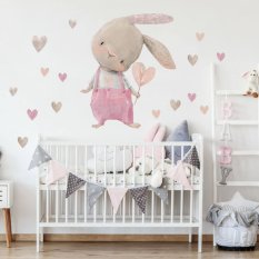 Naklejka na ścianę - Różowy króliczek z sercem N.2.