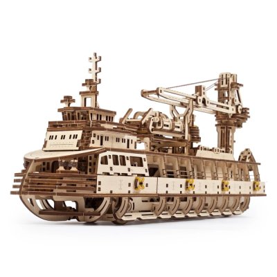 Ugears 3D trätmekaniska pussel Forskningsfartyg