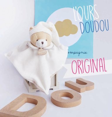 Set cadou Doudou, Ursuleț de pluș gri, 25 cm