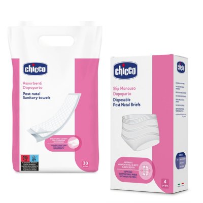 CHICCO Podpaski poporodowe 30 szt. + Elastyczne majtki poporodowe 4 szt