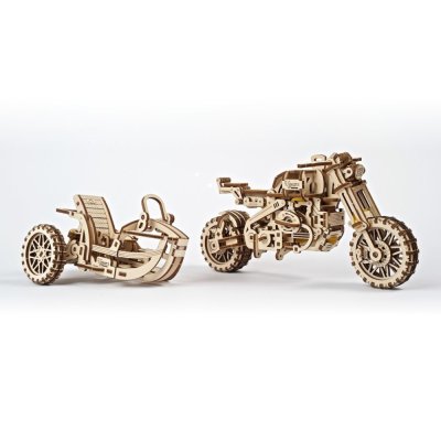 Ugears Puzzle 3D en bois mécanique UGR-10 Moto (scrambler) avec side-car