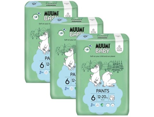 MUUMI Baby Pants 6 Junior 12-20 kg (108 szt.), miesięczne opakowanie eko-pieluszek