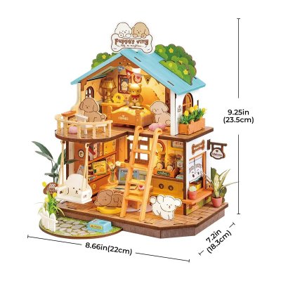 RoboTime 3D houten modelbouwpuzzel Miniatuur poppenhuis Puppyhuis
