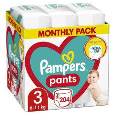PAMPERS Pantalon Pañal Desechable Braguitas 3 (6-11 kg) 204uds - STOCK MENSUAL