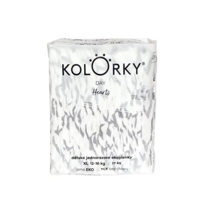 KOLORKY DAY Pleny jednorázové eko, srdce XL (12-16 kg) 136 ks - MĚSÍČNÍ ZÁSOBA