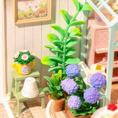 RoboTime 3D Holzpuzzle Miniatur Puppenhaus Teestunde im blühenden Garten