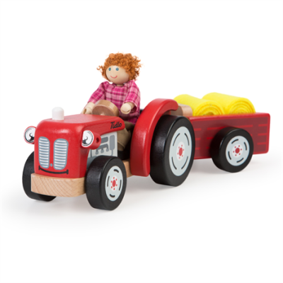 Tidlo Tracteur en bois avec remorque
