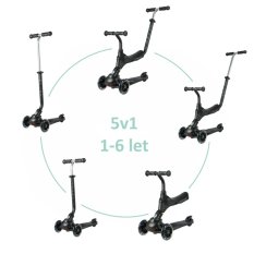 QPLAY Trottinette Sema Pro Black, 5 en 1, avec roues LED, âge 1-6 ans