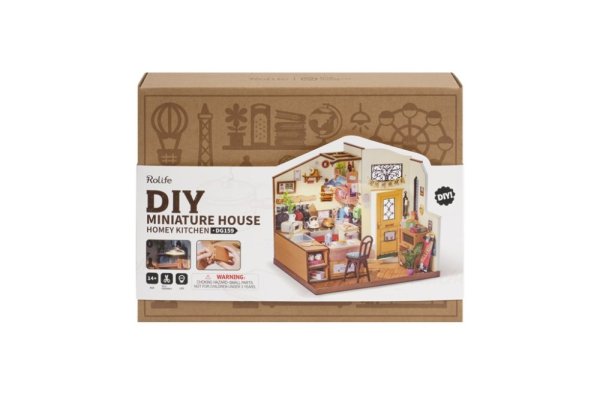 RoboTime Puzle 3D de madera Miniatura de casa de muñecas Cocina acogedora