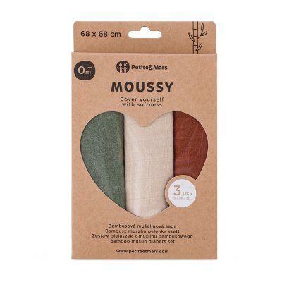 PETITE&MARS Sada plen bambusová mušelínová 3ks Moussy Earth Tones 68 x 68 cm