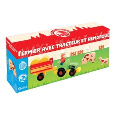Jeujura Figurines en bois pour jeux de construction Fermier avec tracteur 7 pièces