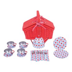 Bigjigs Toys Gepunktetes Teeservice im Picknickkorb