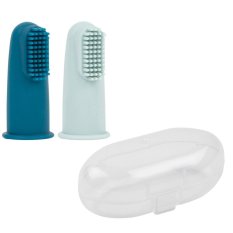 NATTOU Pennello per dita in silicone con custodia Blu petrolio/Blu acqua 2 pz