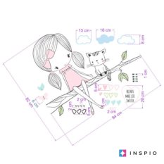 Детски стикери за стена - INSPIO фея на клон с котка в розов дизайн