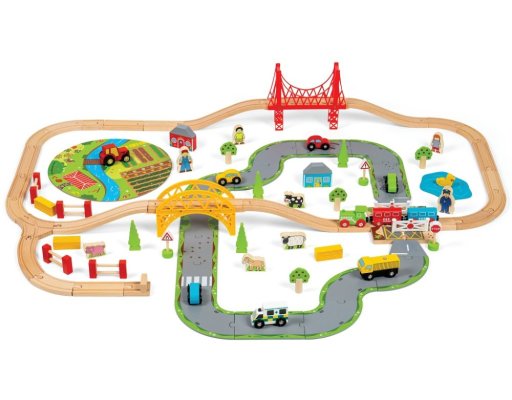 Bigjigs Rail Caminho de Ferro de Madeira com Campo 80 peças