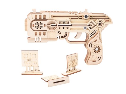 Woodcraft Houten 3D Puzzel Rubberen Band Pistool Dragon Chaser