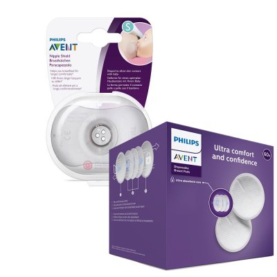 Philips AVENT Brustwarzenschutz – klein 2 Stück + sterile Box + Einweg-Stilleinlagen 60 Stück