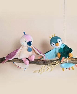 Doudou Set Regalo - Giocattolo musicale di peluche uccellino rosa 23 cm