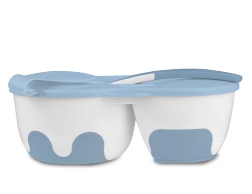 BABYONO Schüssel 2 in 1 verschließbar, mit Löffel 200+150 ml blau 6m+