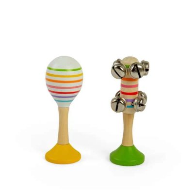 Bigjigs Toys Zestaw Kula Rumba żółta i grzechotki zielone