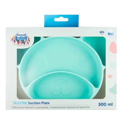 CANPOL BABIES Piatto diviso in silicone con ventosa Orsetto turchese