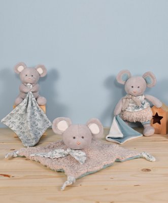 Doudou Zestaw upominkowy - Pluszowa myszka z kocykiem z bawełny organicznej 22 cm