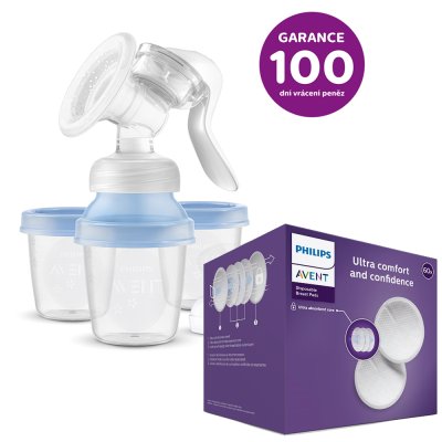 Prsna črpalka Philips AVENT. milk manual s sistemom VIA + prsni vložki za enkratno uporabo 60 kos