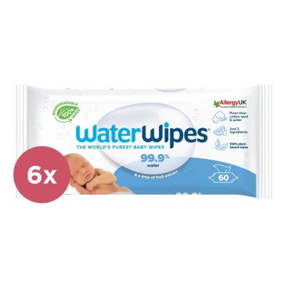 6x WATERWIPES Chusteczki nawilżane bez plastiku 60 szt. (360 szt.)