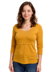 T-shirt do karmienia piersią Kateřina, rękaw 3/4, musztardowy