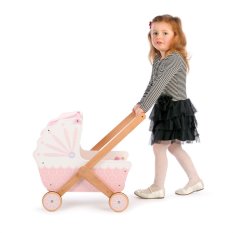 Tidlo Wooden Doll's Pram Pink