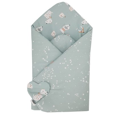 EKO doppelseitiges Baumwolltuch Dogs Stars Mint 75x75 cm
