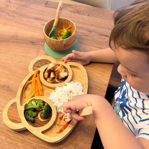 Pandoo Παιδικό σετ φαγητού με πιάτο μπαμπού, μπολ και κουτάλια
