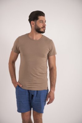 Herren T-Shirt KR dünner U-Ausschnitt Outlast® - Haselnuss