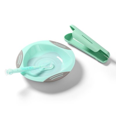 BABYONO Cuillère en silicone avec couvercle vert 6m+