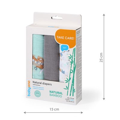 BABYONO Bambus pelene 3 kom Plavo-sive, 70x70 cm