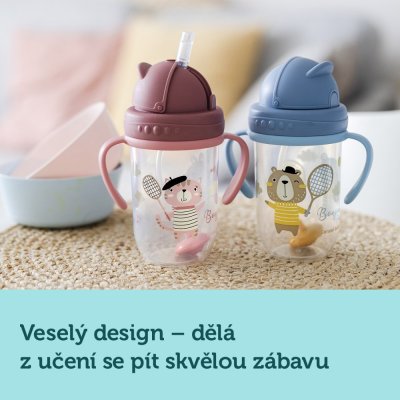CANPOL BABIES Kubek niekapiący ze słomką i wagą 270 ml Bonjour Paris niebieski, 6m+